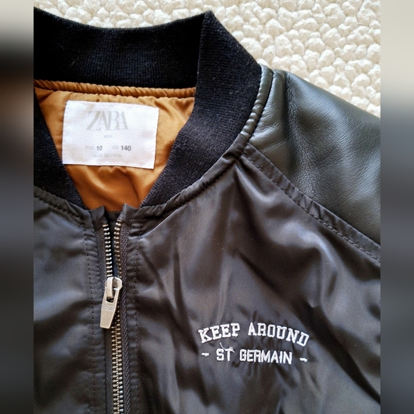Zara Boys Black Faux Leather Sleeves Bomber Jacket Sz 10 Org $45 - Picture 7 of 11